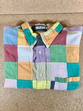 Orvis Madras Cotton Patchwork Mens Short Sleeve Shirt Multicolored Size XL Prep